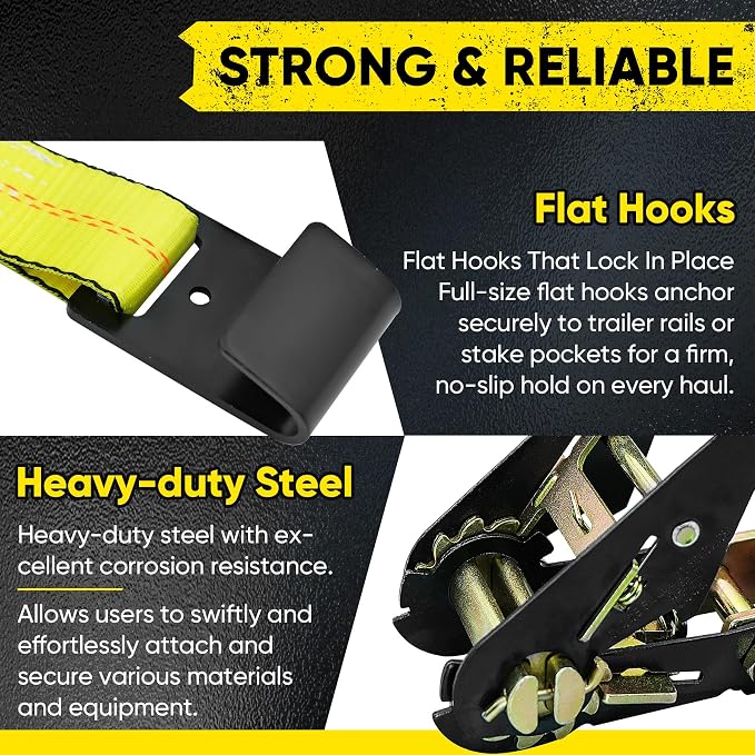 4 Pack Car Tie Down Straps for Trailers - 2" x 96" - 9900LBS Break Strength - Heavy Duty Tire Ratchet Straps with Flat Hooks for Hauling UTV, SUV, Truck, Any Cars
