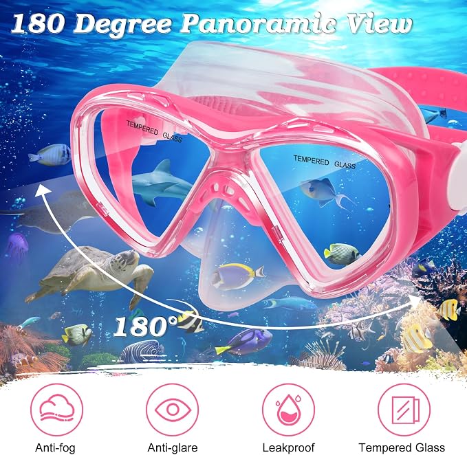 2 Sets Snorkeling Gear for Kids, Kids Snorkel Set for Ages 6-14, Dry Top Snorkel Mask Set for Youth Boys Girls Junior, Tempered Glass Diving Swimming Mask Goggles