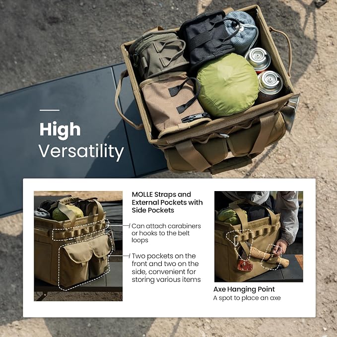 ONETIGRIS Camping Storage Bag with Lid, 25L Collapsible Tactical Tote Bag for Outdoor Camping Travel Picnic Garage Trunk Organizer