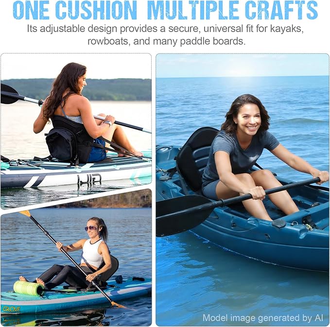 Kayak Seat Deluxe Padded Fishing Boat Seat Deluxe Sit-On-Top Canoe Seat Cushioned - Comfortable Backrest Support Universal Sit with Adjustable Back Strap Detachable Storage Bag