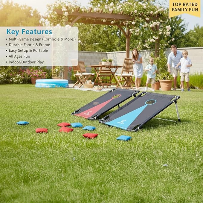 2026 Upgraded Cornhole Board Set for Kids Adults, 3FT x 2FT All Weather Corn Hole Game, Portable Design with Durable 300D Cloth, 8 Bean Bags & Carrying Case, Indoor Outdoor Games Backyard Lawn Game