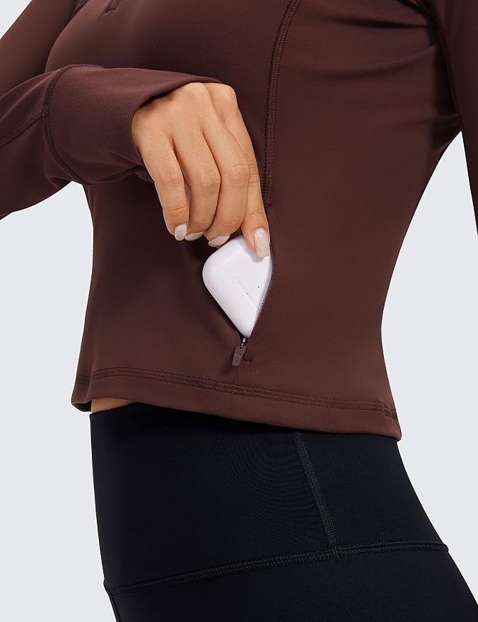 CRZ YOGA Butterluxe Half Zip Long Sleeve Shirts for Women - Workout Athletic Yoga Tops Crop Collared Quarter Zipper T-Shirt
