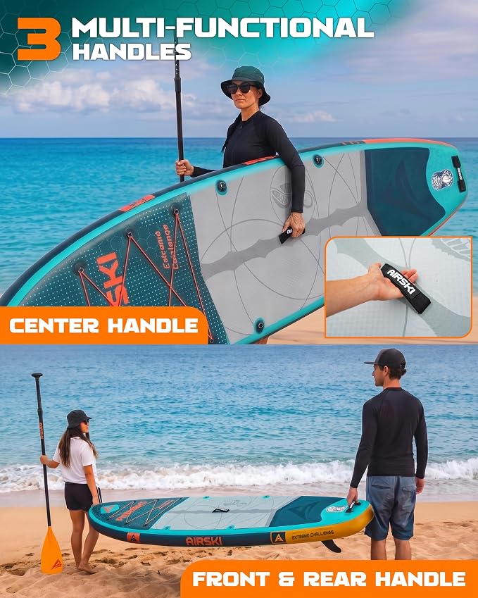 11'x34'' Extra Wide Inflatable Paddle Board, Stand-up Paddleboard for Adults, 420lb Capacity, Anti-Slip EVA, Stand-up Paddle Board for Yoga/Fishing/Family, US Fin, High-Pressure Pump, 100L Bag