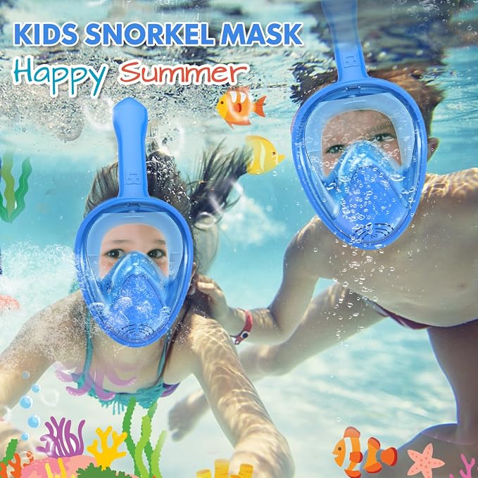 Kids Snorkel Mask Full Face, Snorkeling Gear for Kids with Camera Mount, 180 Degree Panoramic View Snorkeling Set Anti-Fog Anti-Leak