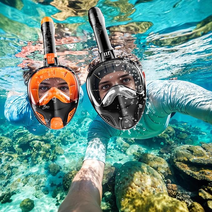 Full Face Snorkel Mask for Adults Teen, Snorkeling Gear with Detachable Camera Mount, Panoramic 180° View, Anti-Fog Anti-Leak Snorkling Set for Man and Women