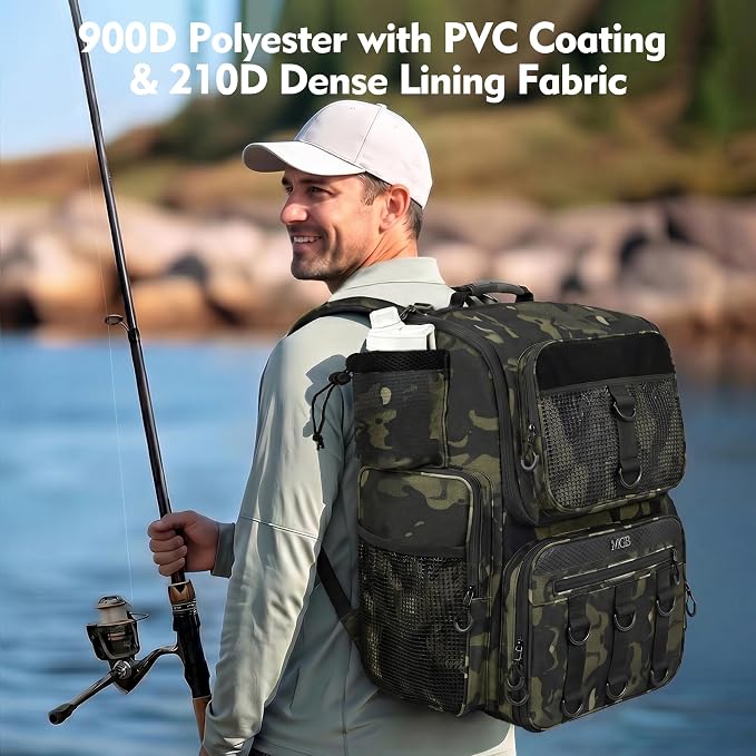 MGB Fishing Tackle Backpack with Rod Holders & YKK Zipper, 46L Fishing Bag with Bottle Holder, Storage Bag Store Fishing Gear