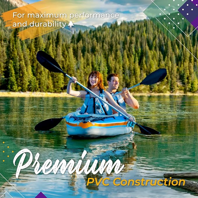 Sunlite Sports Inflatable Kayak 2 Person, Portable Inflatable Boat with Shed & Aluminum Oars, Lightweight Tandem Kayak with Air Pump & Carry Bag for Lakes & Rivers, 400 LB