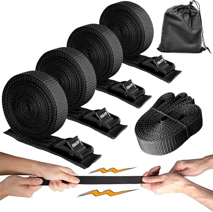 WEDAMER 4-Pack Kayak Tie Down Straps Heavy Duty Cam Buckle Tie Downs Adjustable for Trucks Motorcycles Boat RV - Ratchet Lashing Straps with Storage Bag, Roof Rack Trailer Cargo Securement 1" x16.4ft