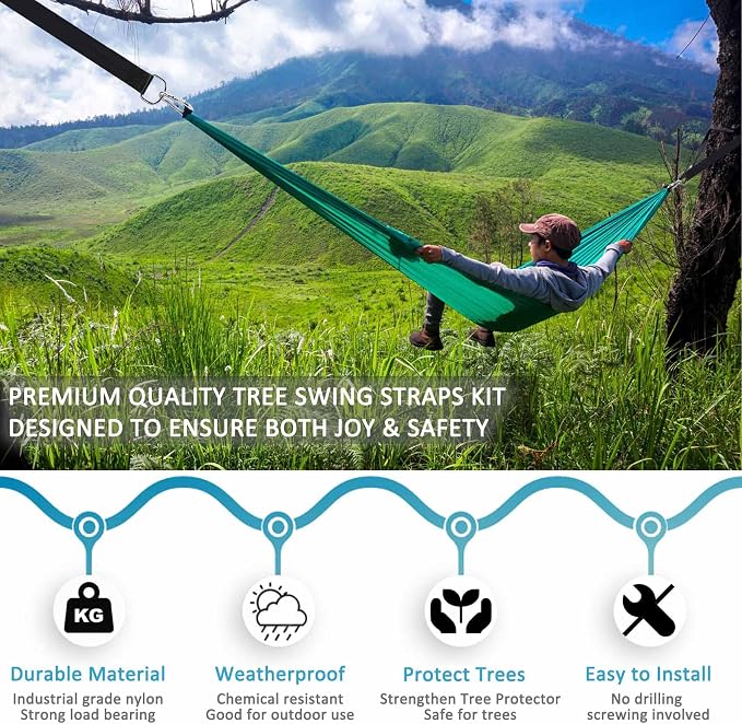 Tree Swing Straps Hanging Kit 3FT/8FT/15FT/20FT/25FT, Extra Long Tree Swing Straps Holds 5500 lbs with Lock Carabiners & Tree Protectors, Safer for All Swing & Hammock (25FT)