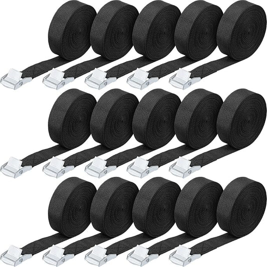 Riakrum 15 Pack 12 Feet Lashing Straps Adjustable Kayaks Tie Down Cam Buckle Straps with Buckles up to 250lbs for Cargo, Luggage, Motorcycles, Truck, Car Roof Rack, Sup Surfboard(Black)