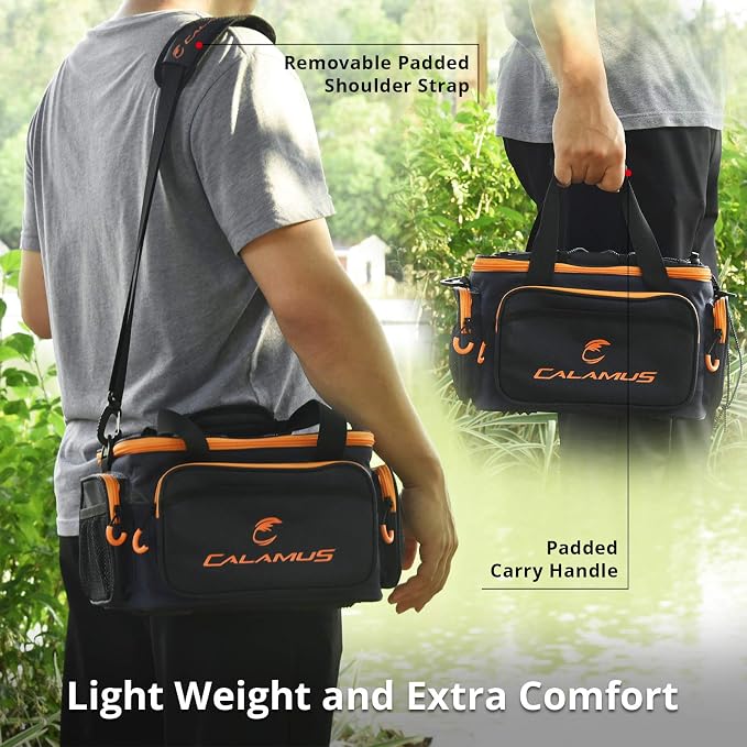 Calamus TB61 Fishing Tackle Bag，Orange | Saltwater & Freshwater Fishing Bags, Rip-Stop PE, Padded Shoulder Strap, Pliers Storage, Easy to Organize, Functional Design