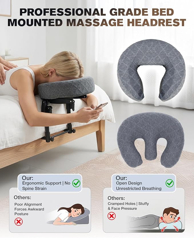 Massage Headrest for Bed, Massage Face Cradle for Bed, Adjustable 18" Height Massage Head Holder, for Home Salon Spa, Comfortable Face Down Pillow