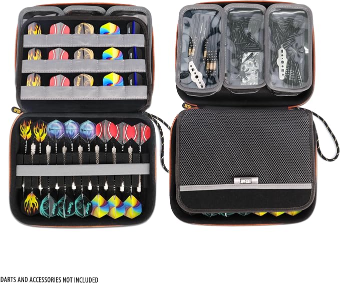 USA Gear XL Semi Hard Shell Dart Case - Protective Case for 15 Piece Dart Set, Tips, Flights and Shafts, and more Accessories - Locking Foam Design for Soft and Steel Tips - Storage Only