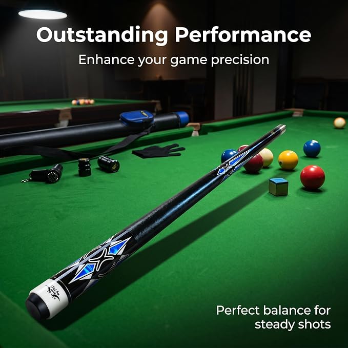 Tai ba cues 2-Piece Pool cue Stick + Hard Case, 13mm Tip, 58", Hardwood Canadian Maple Professional Billiard Pool Cue Stick 18,19,20,21,22 Oz Pool Stick (Selectable)-Blue, Black, Red, Gray, Green