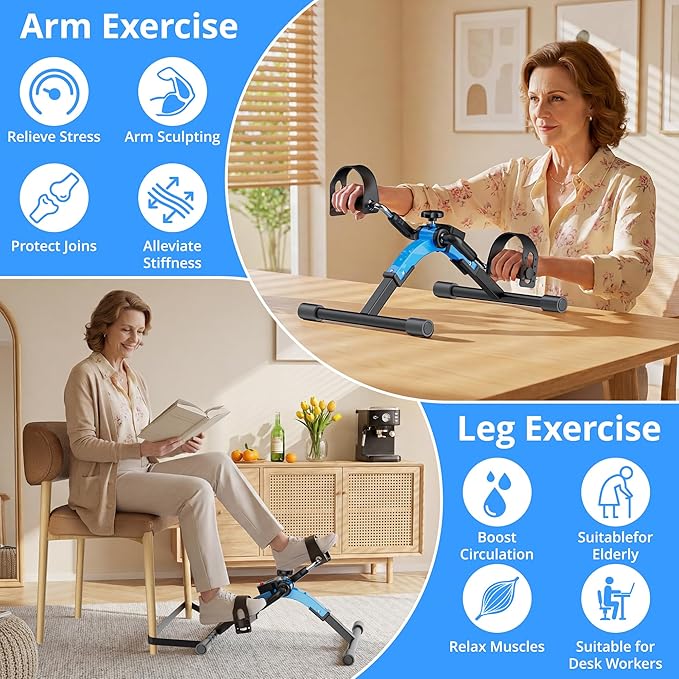 RYGEO Under Desk Bike Pedal Exerciser with LCD Display, Foldable Mini Exercise Bike for Arm & Leg Workout, Portable Desk Bike Peddler Machine for Seniors, Physical Therapy, Home Office