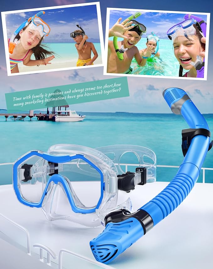Snorkeling Gear for Adults Kids, Dry-Top Snorkel Set, 180°Panoramic Wide View Diving Mask Breathing Freely Snorkel Mask for Snorkeling Scuba Diving Swimming Travel