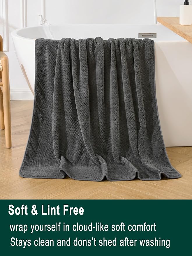 Extra Large Bath Sheet Set 3-Piece, 1 Bath Towel 40x80 Inches, 1 Hand Towel, 1 Washcloth, Soft Absorbent Quick Dry Microfiber Towel for Bathroom Beach Pool Gym Spa, Charcoal Gray