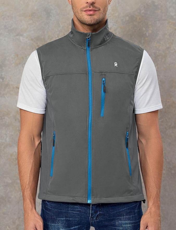 Little Donkey Andy Men's Lightweight Softshell Vest, Windproof Sleeveless Jacket for Running, Hiking, Cycling, Golf