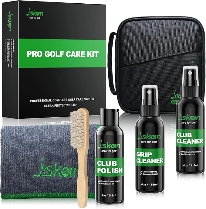 Jiskan Super Golf Clean and Maintenance Kit Includes Golf Club Brush, Club Groove Sharpener, Grip Brush, Golf Towel Set and Care Kit