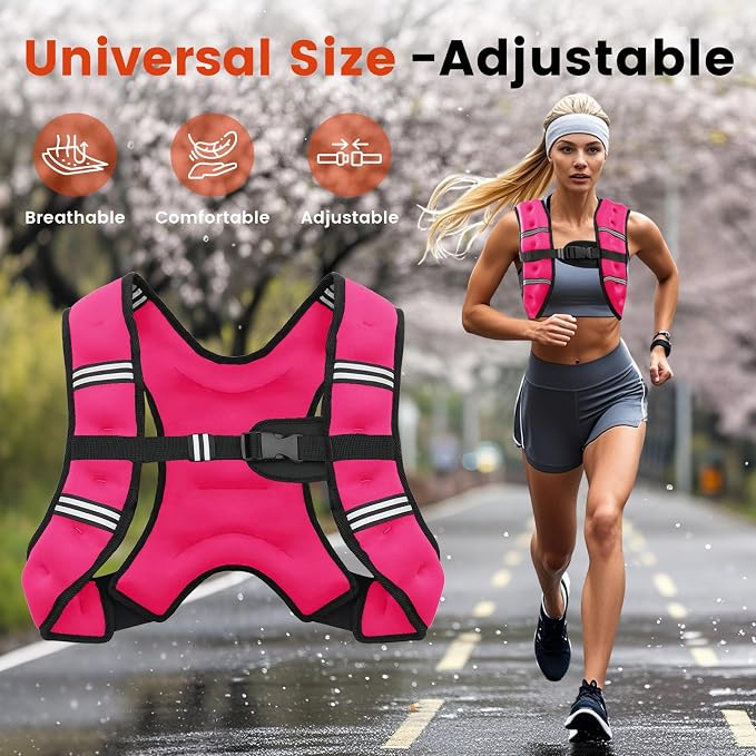 Poudee Weighted Vest, 6lb/8lb/10lb/12lb/16lb/20lb/25lb/30lb Weight Vest for Men Women, Body Weight Vests Adjustable with Reflective Stripe for Strength Training, Running, Workout, Jogging, Walking