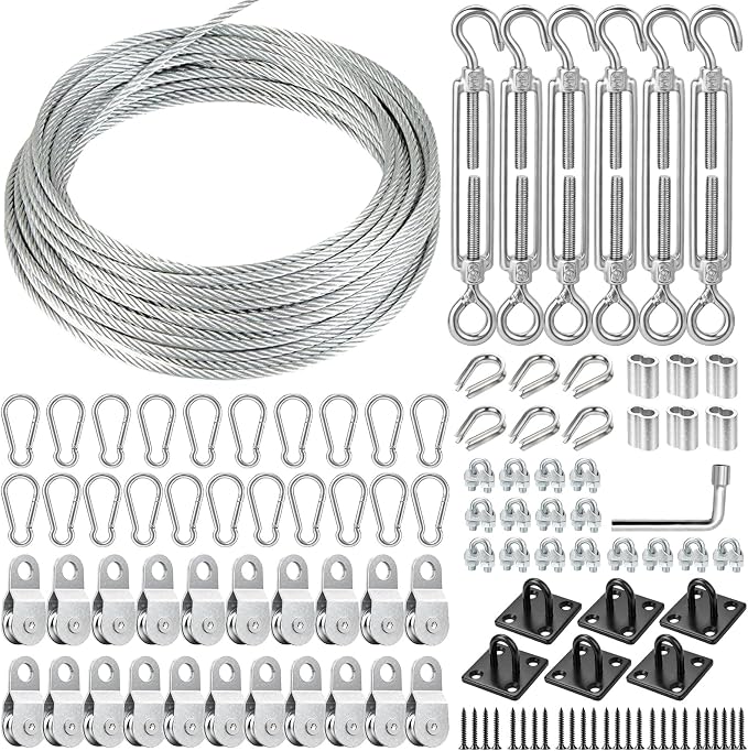 Batting Cage Cable Kit for 10/20/35/55/70FT, Heavy Duty Retractable Batting Cage Netting Net Wire Tension Hanging Kit, Batting Cage Frame for Backyard, DIY Baseball & Softball Hitting Tunnels