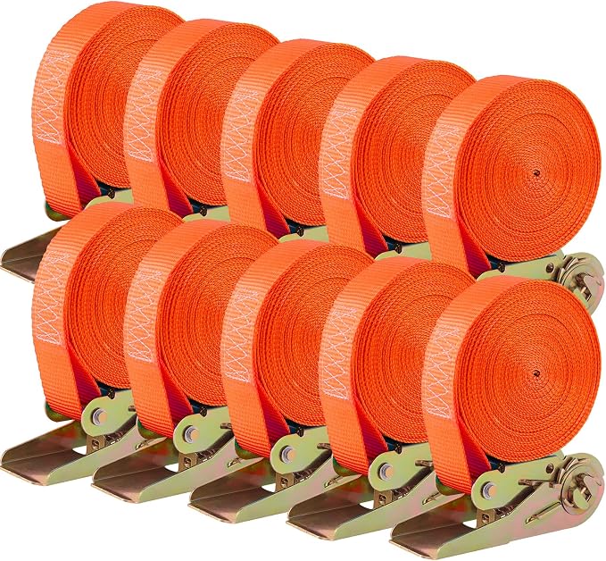 TLGREEN 10 Pcs 1" x 20' Ratchet Staps, Luggage Tie Down Strap, No Hook, Ratchet Strap Heavy Duty,1760 Break Strength Endless Ratchet Straps, Tie-Down Straps for Motorcycles, Trailer, Kayak, Orange