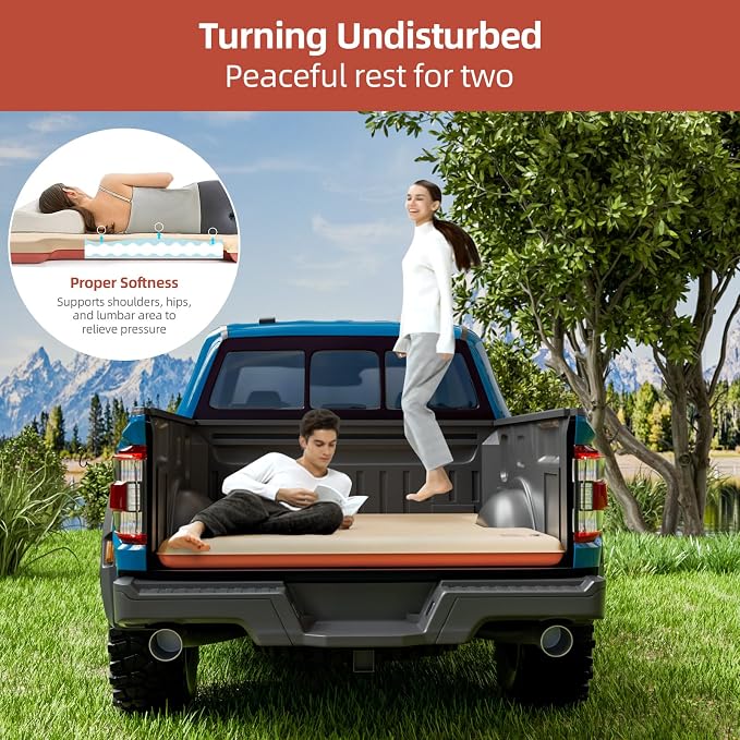 Truck Bed Mattress for 6-6.5Ft, Self-Inflating Mat Full-Size Short Trucks Bed for Outdoor Camping, Pickup Tent Accessories 12V Air Pump, Carry Bag, for Silverado, RAM, F Series, Sierra, Titan