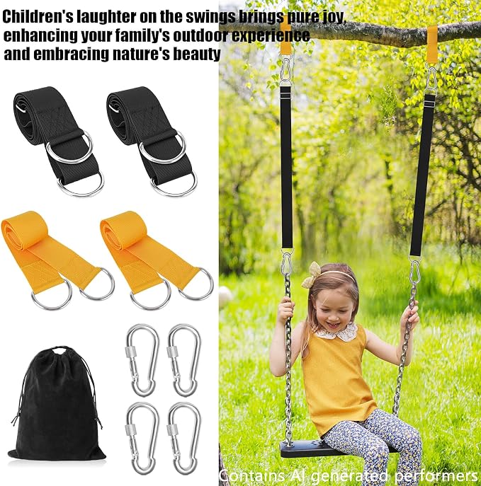 Adjustable Tree Swing Straps Hanging Kit (Set of 4) Hammock Straps for Trees - Great for Hammock Tree Straps and Tree Straps for Swing, Adjustable 6FT Supports 2000 lbs