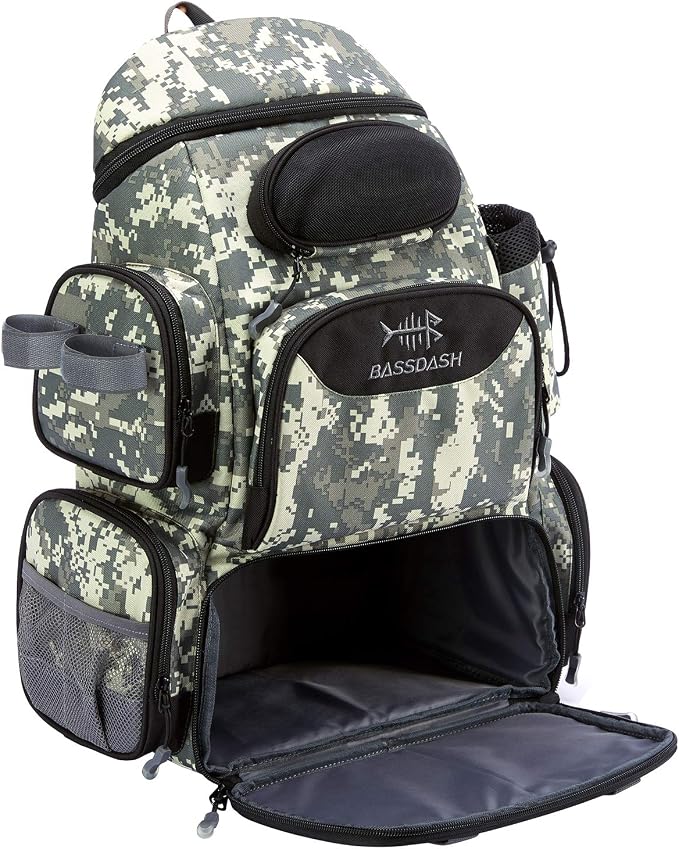 BASSDASH Fishing Tackle Backpack Water Resistant Tactical Bag Soft Tackle Box with Rod Holder and Protective Rain Cover