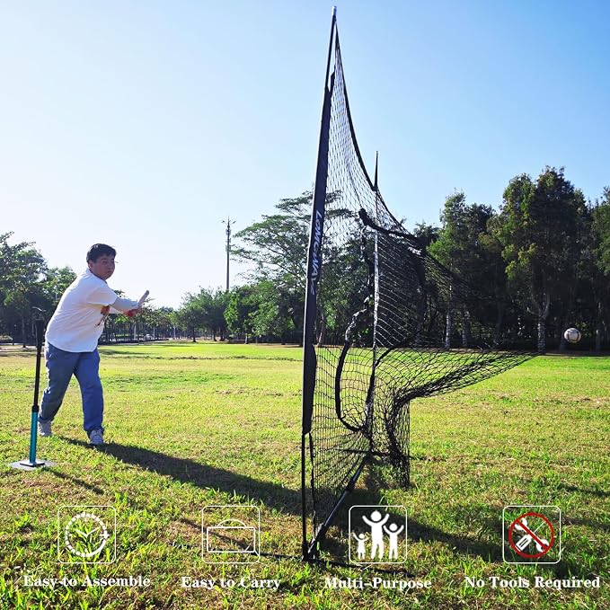 7x7ft/8x8ft Baseball Softball Net with Steel Frame for Batting, Hitting, Pitching, Portable Baseball Batting Net with Carry Bag, Great for All Levels