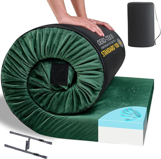 HomeMate CertiPUR-US Memory Foam Camping Mattress Pad Portable Roll Up Mattress for Adults Sleeping Mat Cot Mattress Pad