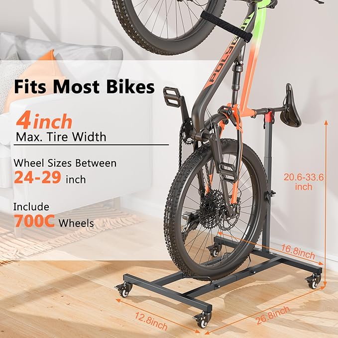 Vertical Bike Stand,Freestanding Space-Saving Bike Rack with Adjustable Height for Wheels Sizes up to 29”,Indoor Bike Storage Rack for Garage & Apartment,Upright Bicycle Floor Holder for MTB Road Bike