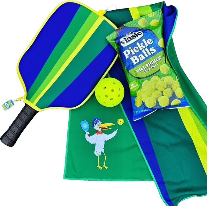 Posh Pickler Vlasic Pickles Pickleball Accessories Gift Set, Pickleball Paddle Cover, Sports Cooling Towel and Bag Strap, Vlasic Pickle-Themed for Pickleball Players