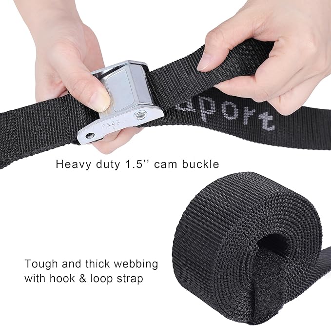 Ayaport Motorcycle Tie Down Straps 1.5” x 8’ (with Swivel Carabiner Hooks) Cam Buckle Tie Downs, Handlebar Strap for Dirt Bike, Motor Bike, Kayak, Car, Truck, Boat, Cargo, Black