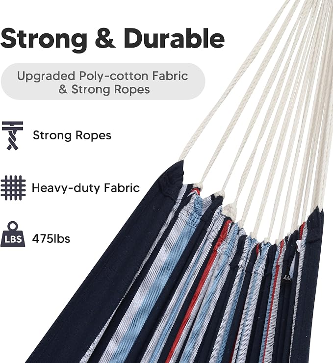 SUNCREAT Hammocks Outdoor Camping Double Hammock, Extra Large 2 Person Hammock for Camping, Navy & Red