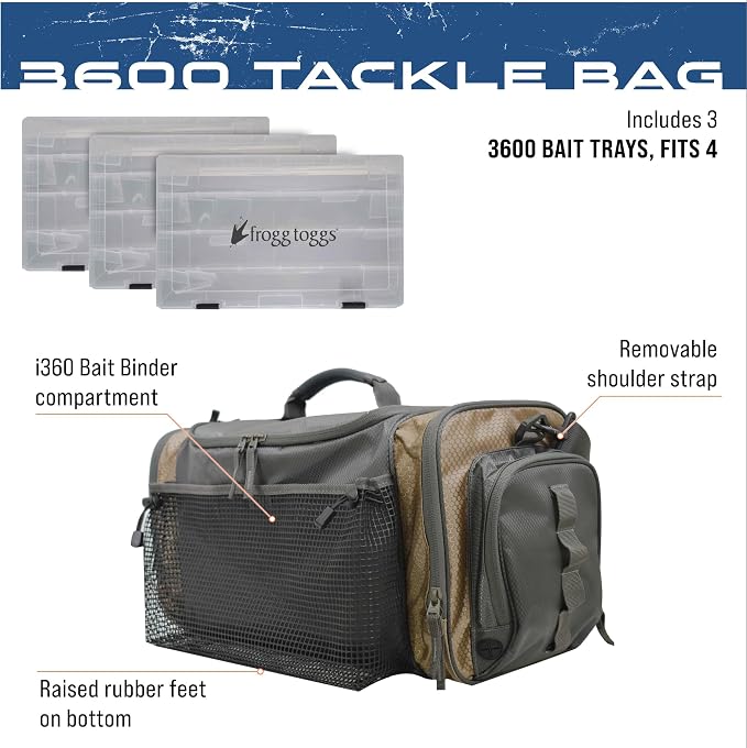 FROGG TOGGS Heavy Duty Fishing Tackle Duffle Bag, Includes Bait Trays