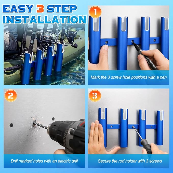 Vinsot Aluminium Fishing Rod Holders for Boat, 4 Tubes Wall-Mounted 17.13" Fishing Pole Rack with Screws for Marine Garage Storage Kayak