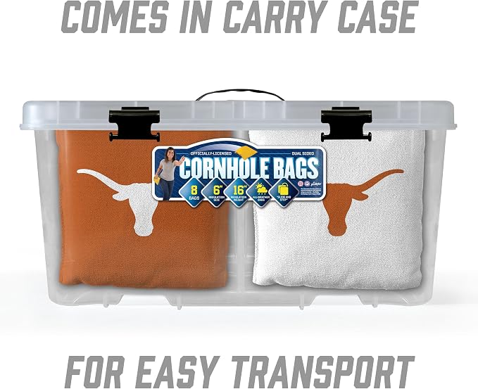 YouTheFan Officially-Licensed NCAA Set of 8 Cornhole Bags - All Weather Dual Sided Slide & Stop - Regulation Size with Carry case