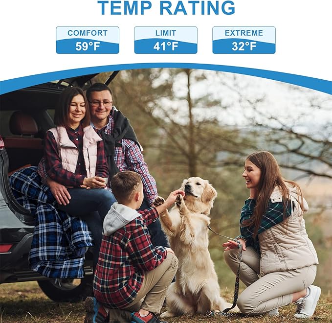 Cotton Flannel Double Sleeping Bag for Camping, Backpacking Or Hiking. Queen Size 2 Person Waterproof Sleeping Bag for Adults Or Teens. Lightweight with Compression Sack