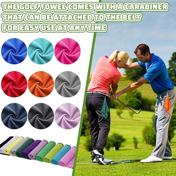 Batiyeer Golf Towels Bulk for Bags, 16"x16" Microfiber Waffle Pattern Golf Towel with Clip for Tournament, Club, Fitness