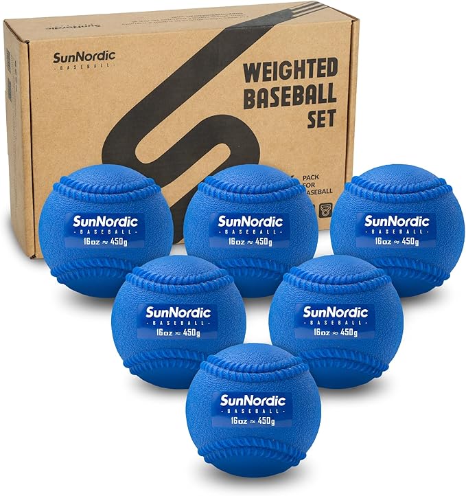 SunNordic 6 Pack Weighted Baseballs Set (16 oz) - Weighted Baseballs for Hitting Training & Improved Power - Pitching Training Baseball for All Skill Levels