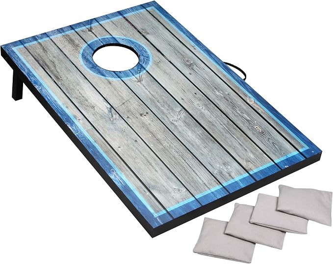 Hathaway Atlantic LED Cornhole Board Set – Includes 8 Rip-Resistant Bean Toss Bags & 2 Target Boards with Built-in Cornhole Lights & Nylon Carrying Bag for Portability – Blue/White