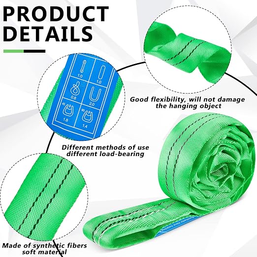 Fabbay 4 Pcs 6.6 Feet Heavy Duty Polyester Endless Loop Round Lift Slings Lifting Straps for Hoist Towing Moving Furniture Rigging Equipment, 5300 lb Vertical 4200 lb Choker 10600 Lbs Basket(Green)