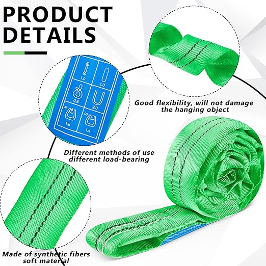 Fabbay 4 Pcs 3.3 Feet Heavy Duty Polyester Endless Loop Round Lift Slings Lifting Straps for Hoist Towing Moving Furniture Rigging Equipment, 5300 lb Vertical 4200 lb Choker 10600 Lbs Basket(Green)