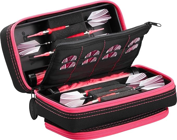 Casemaster Plazma Pro, 6 Dart Case for Soft and Steel Tip Darts, Features Large Front Mobile Device Pocket, Built-In Storage Tubes and Pockets for Flights, Tips, Shafts, and Personal Items