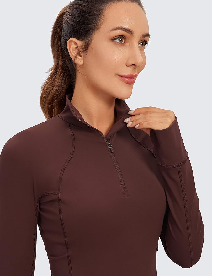 CRZ YOGA Butterluxe Half Zip Long Sleeve Shirts for Women - Workout Athletic Yoga Tops Crop Collared Quarter Zipper T-Shirt