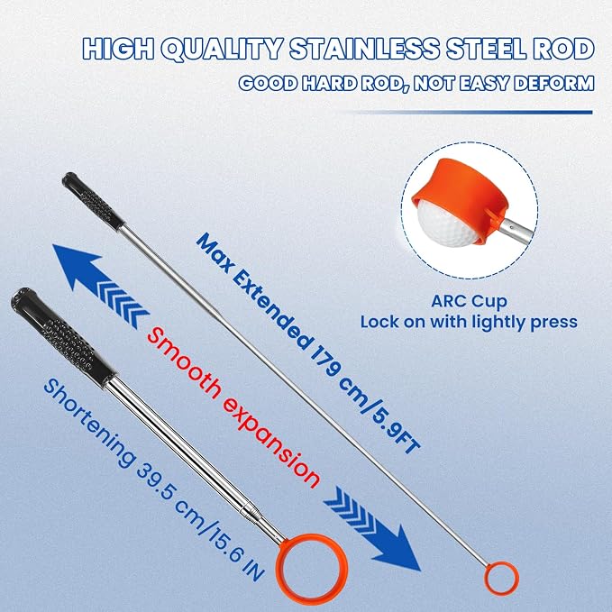 SPEENSUN Golf Ball Retriever, Max 6/9/12/15Ft Lightweight Portable Stainless/Aluminum Alloy Telescopic Golf Ball Grabber for Water, Bushes, Grass and Sand, Golf Accessories Gifts for Men Women