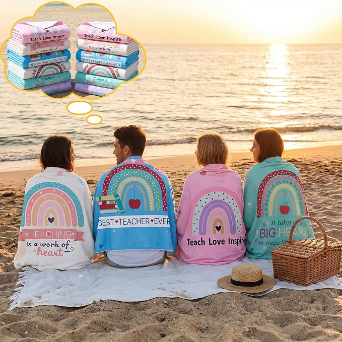 Mindsoft 12 Pcs 30"x 60" Beach Towel for Teachers Bulk, Teacher Appreciation Gifts Beach Towels Yoga Towel Quick Dry Soft Microfiber Sand Oversized Lightweight for Graduation Summer Pool Bath Party