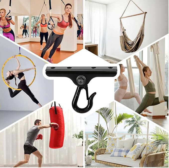 Heavy Punching Bag Hanger | Wall/Ceiling Mount Hook with 180° / 360° Rotation | Wood Beam Holder for Boxing, Weight Training, Aerial Yoga Swing & Hammock