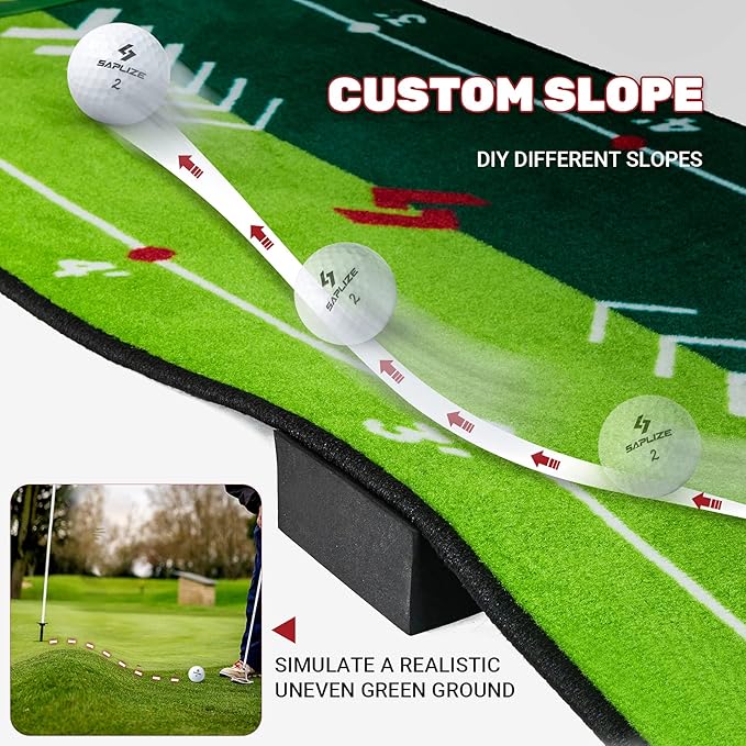 SAPLIZE Golf Putting Mat with Alignment Mirror, Two-Speed Golf Practice Mat, 20 in x 10 ft Indoor Outdoor Putting Green with Anti-Slip Backing